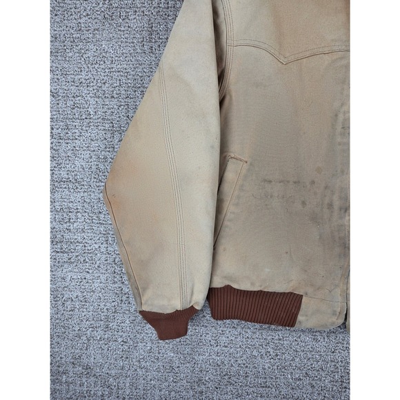 Vintage 90s Carhartt J13 Santa Fe Tan Brown Jacket Red Quilt Lined Mens Large - Picture 4 of 16